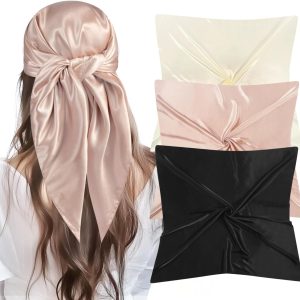 35” Large Square Satin Head Scarf - 3Pcs Silk Like Head Scarves Silk Bandana Satin Hair Scarf Head Wraps For Women