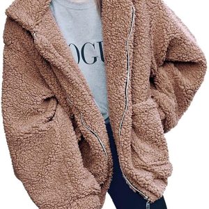 Women's Fashion Winter Coats Sherpa Fleece Faux Fur Shearling Oversized Trendy Jackets Warm Outerwear Clothing